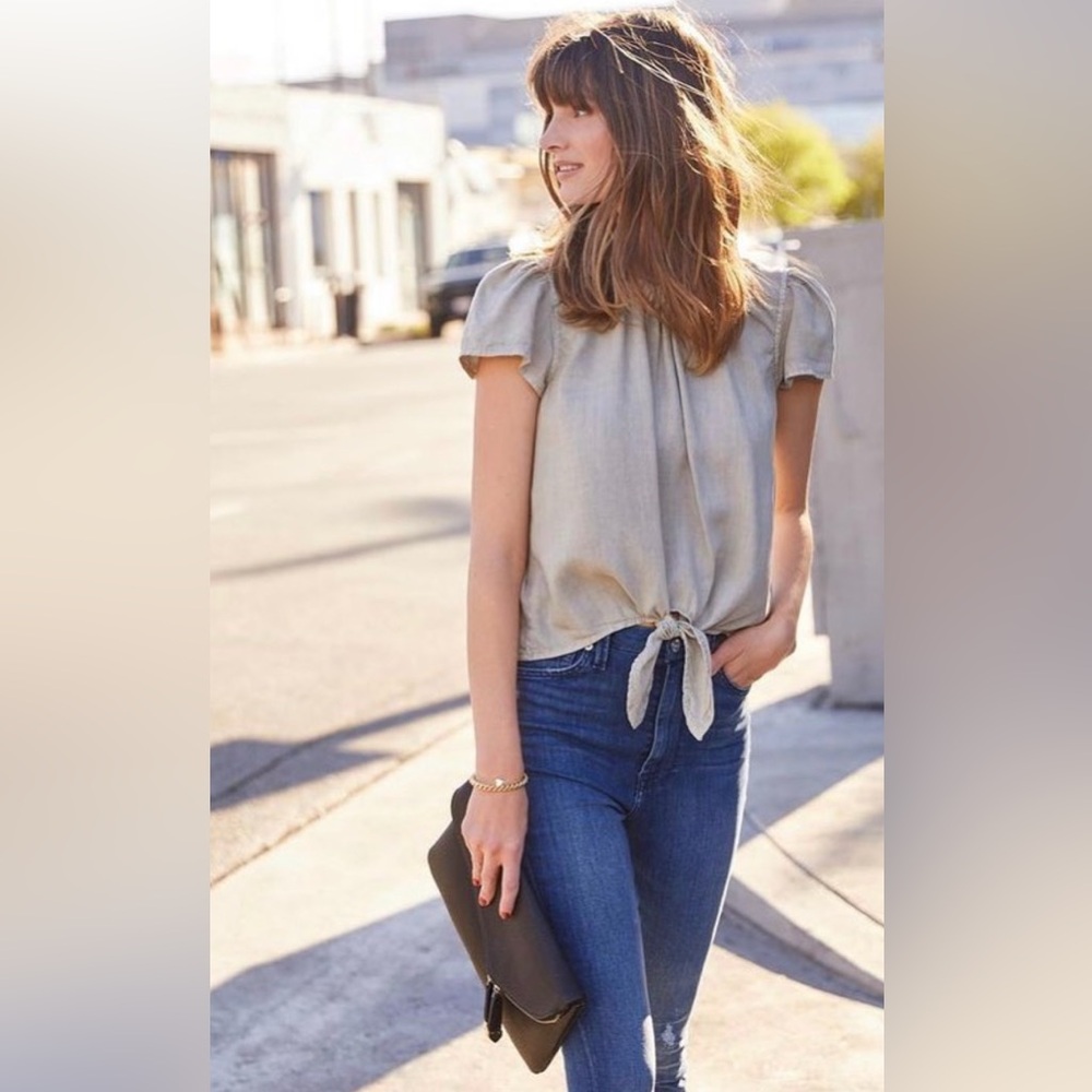 Cloth &‎ Stone Anthropologie Short Sleeve Shirt Top EVEREVE tie front madewell